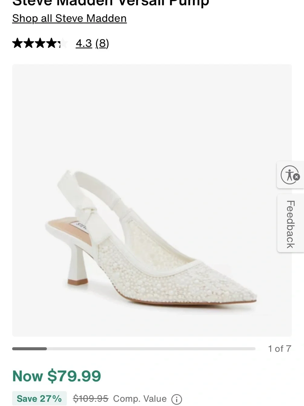 Steve Madden White Pearl-Embellished Slingback Pump